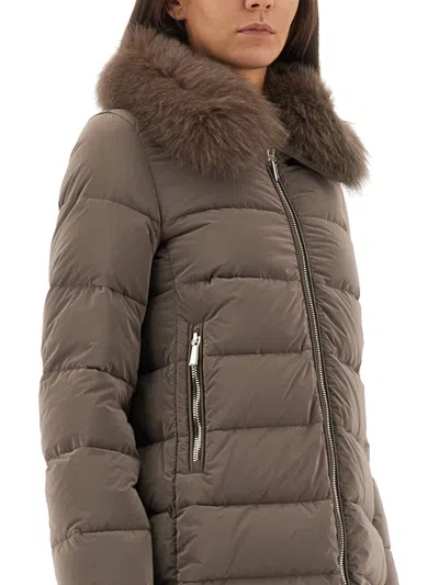 Moorer Trapeze-line Down Jacket With Detachable Fox Fur Collar In Brown
