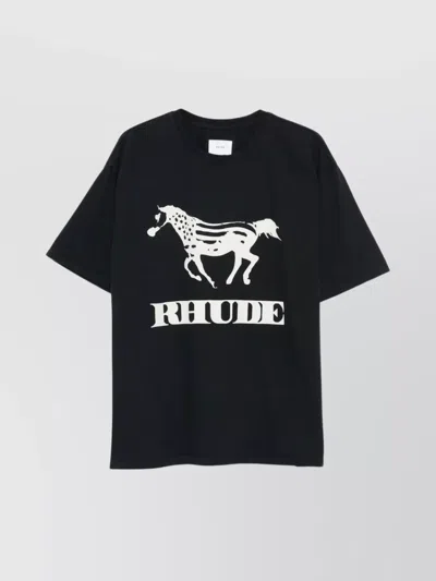 Rhude Crew Neck Short Sleeve Graphic Print T-shirt In Black