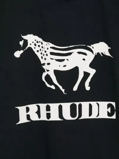 Rhude Crew Neck Short Sleeve Graphic Print T-shirt In Black