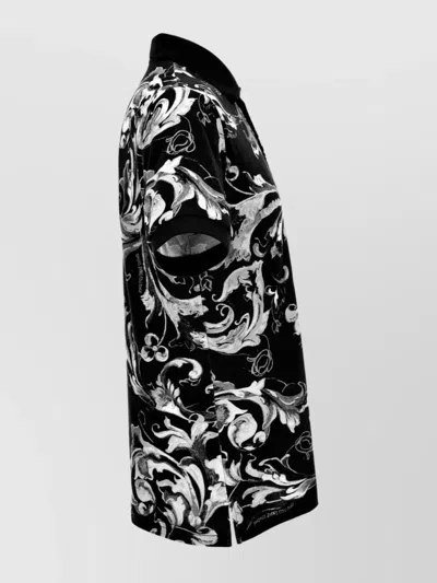Versace Jeans Couture Baroque Design Short Sleeve Polo T-shirt In Black