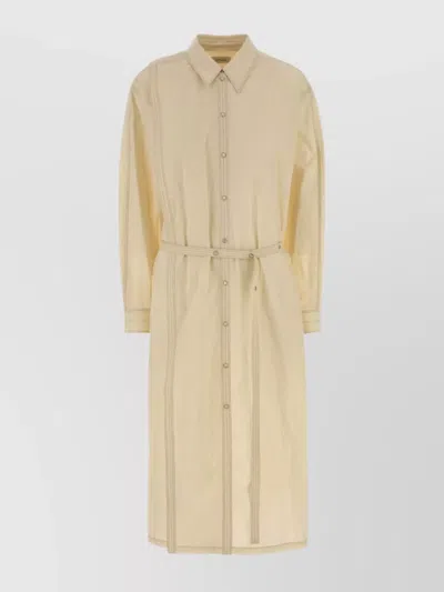 Lemaire Cotton Shirt Dress Featuring Belted Waist In Yellow