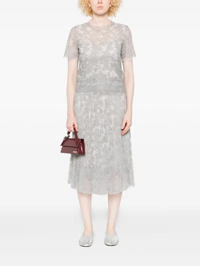 Ermanno Scervino Midi Skirt With Floral Lace Overlay In Gray