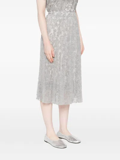 Ermanno Scervino Midi Skirt With Floral Lace Overlay In Gray