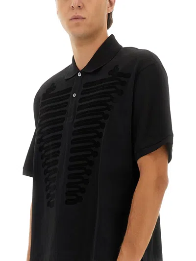 Alexander Mcqueen Short Sleeve Polo Shirt With Embroidered Detail In Black