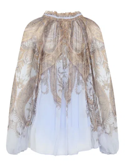 Zimmermann Multicolor Blouse With Ruched Collar And All-over Paisley Motif In Viscose Woman In Multi