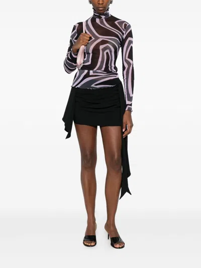 Pucci Semi Sheer Printed Long-sleeved High-neck Top In Multi