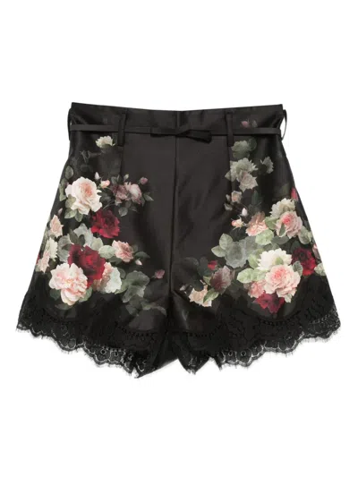 Zimmermann Belted Lace-trimmed Floral-print Silk And Cotton-blend Twill Shorts In Multi
