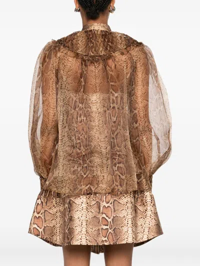 Zimmermann Hypnotic Smocked Blouse In Brown