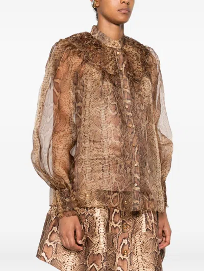 Zimmermann Hypnotic Smocked Blouse In Brown