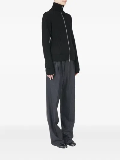 Maison Margiela Black Wool Zip-up Cardigan In Black