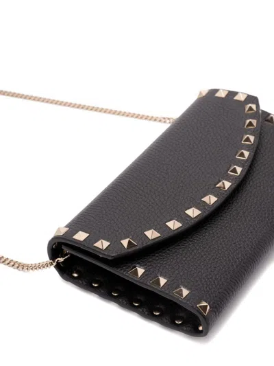 Valentino Garavani Rockstud Leather Wallet On Chain In Black