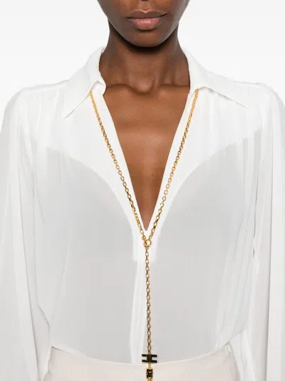 Elisabetta Franchi Chic Long Sleeve Sheer Top With Chain In Multi