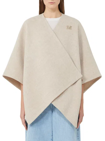 Max Mara Serra Alpaca Wool Scarf Cape In Neutral