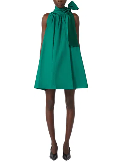 Max Mara Short, Sleeveless, Flared Dress With A Pleated Design That Cr In Green