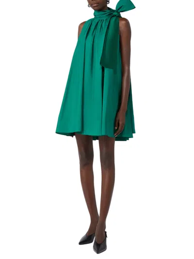 Max Mara Short, Sleeveless, Flared Dress With A Pleated Design That Cr In Green