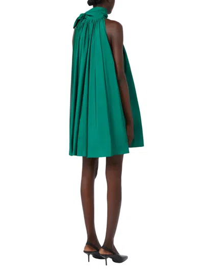 Max Mara Short, Sleeveless, Flared Dress With A Pleated Design That Cr In Green
