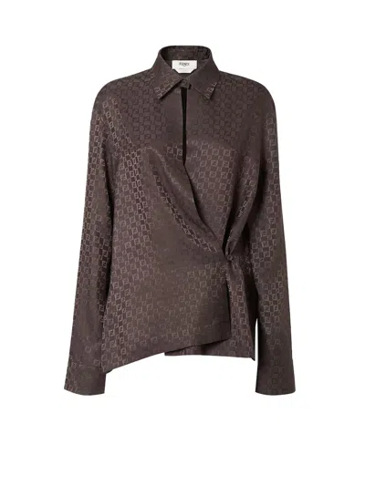 Fendi Ff Jacquard Asymmetric Long-sleeved Shirt In Multi