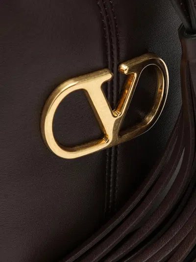 Valentino Borsa A Secchiello Vlogo Signature In Pelle Cioccolato  Donna In Brown