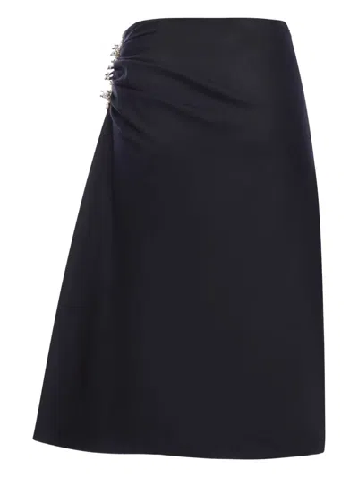 Dries Van Noten Navy Blue Draped Skirt With Brooch In Black