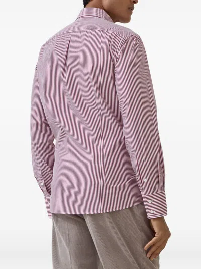 Brunello Cucinelli Men Striped Cotton Shirt In Purple