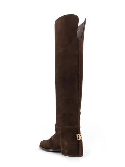 Dolce & Gabbana Over-the-knee Suede Boots Shoes In Brown