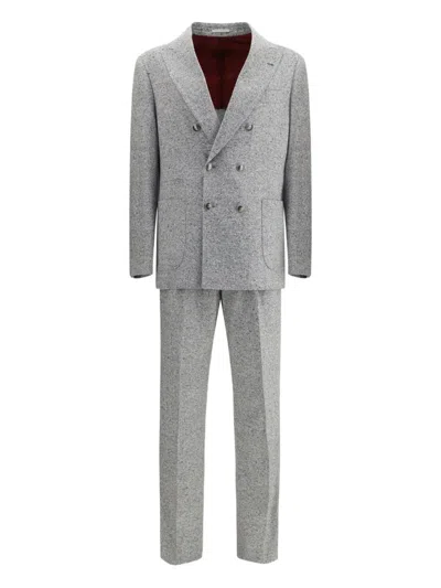 Brunello Cucinelli Tailored Suit Set Double-breasted Jacket In Gray