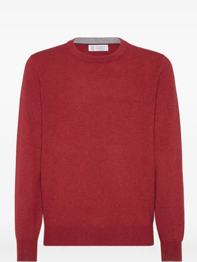 Brunello Cucinelli Cashmere Crew Neck Sweater In Red