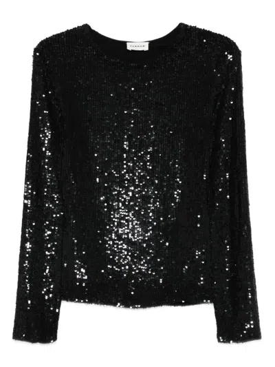 P.a.r.o.s.h Sleeveless Top With Sequin Detail And Round Neck In Black