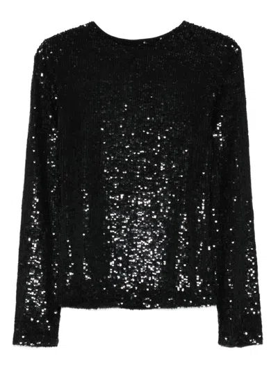 P.a.r.o.s.h Sleeveless Top With Sequin Detail And Round Neck In Black