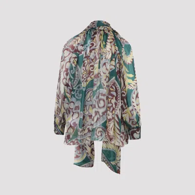 Etro High Neck Sheer Floral Scarf Top In Blue