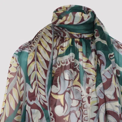 Etro High Neck Sheer Floral Scarf Top In Blue