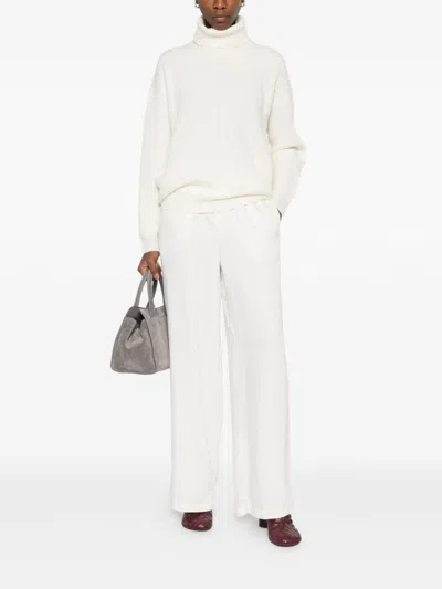 White Sand Drawstring Buckle Trousers In White