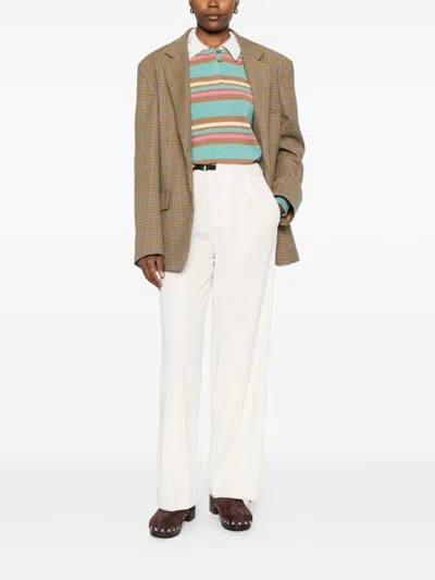 White Sand Drawstring Buckle Trousers In White