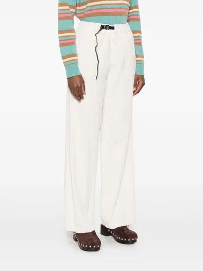 White Sand Drawstring Buckle Trousers In White