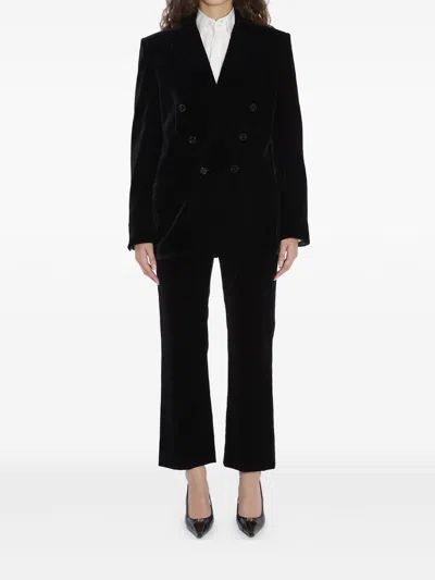 Saint Laurent Cassandre Double-breasted Wool Gabardine Blazer In Black