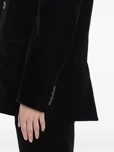 Saint Laurent Cassandre Double-breasted Wool Gabardine Blazer In Black