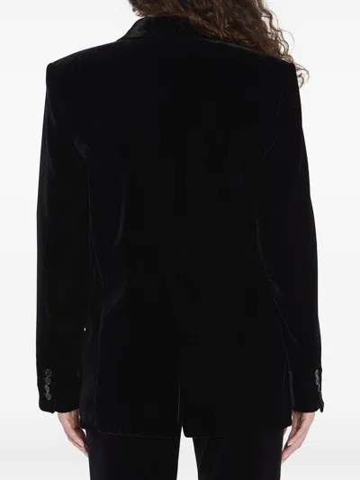 Saint Laurent Cassandre Double-breasted Wool Gabardine Blazer In Black