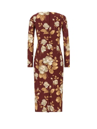 Dolce & Gabbana Dolce&gabbana Burgundy Satin Dress With Floral Print Women In Brown
