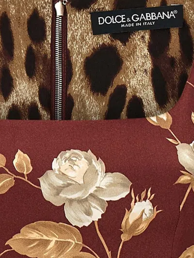 Dolce & Gabbana Dolce&gabbana Burgundy Satin Dress With Floral Print Women In Brown