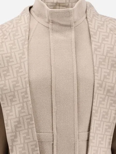 Fendi Double-breasted Wool Coat In Neutral