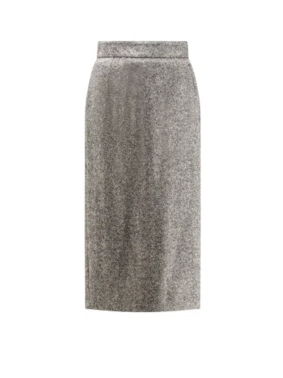 Dolce & Gabbana High-waisted Textured Midi Pencil Skirt In Gray
