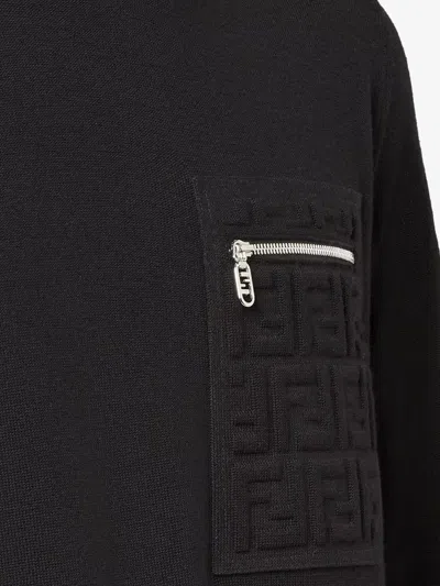 Fendi Regular Fit Wool Blend Pullover With Pockets In Black