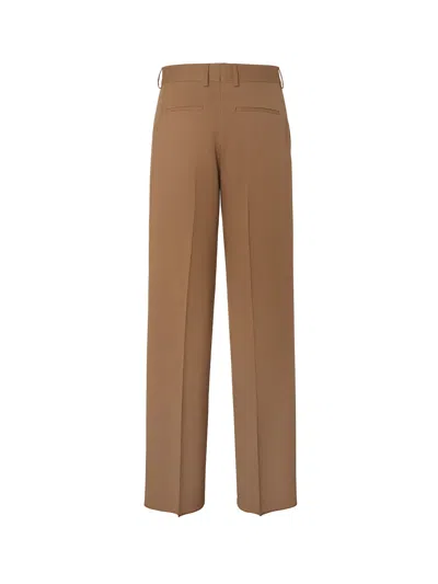 Fendi Men Beige Pants With Belt Loops And Ff Plaque On The Loop In Wool Woman In Brown