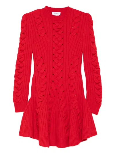 Alexander Mcqueen Ribbed And Cable-knit Wool And Cashmere-blend Mini Dress In Red