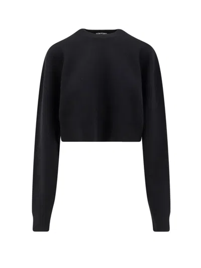 Tom Ford Sculptural Double Face Virgin Wool Blend Crop Sweater In Black