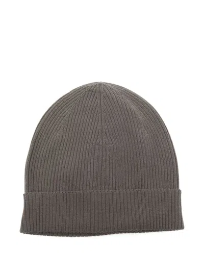 Rick Owens Cozy Ribbed Wool Beanie Folded Cuff In Brown