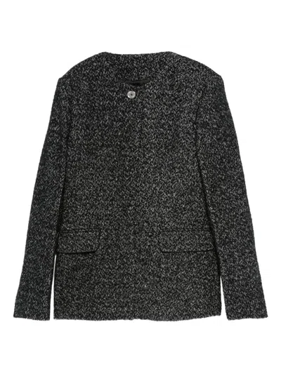 Totême Womens Black White Collarless Cinched Wool-blend Jacket In Black