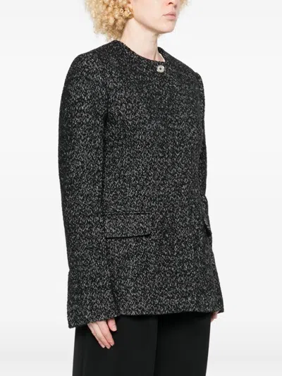 Totême Womens Black White Collarless Cinched Wool-blend Jacket In Black