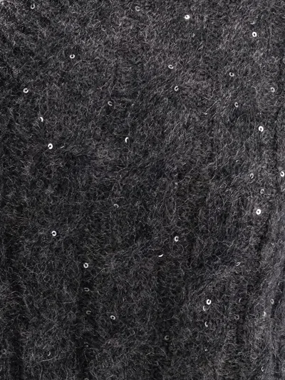 Brunello Cucinelli Textured Ribbed V-neck Sweater With Sparkling Details In Gray