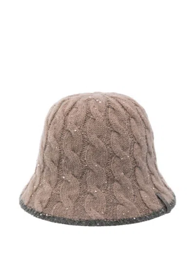 Brunello Cucinelli Textured Knit Cloche Hat Sequined Embellishments